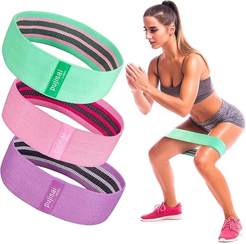 PUJiSai Juego de bandas de resistencia para piernas y culos bandas de entrenamiento antideslizantes para mujeres y hombres 3 niveles de resistencia