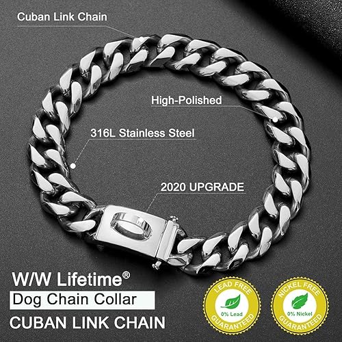 Miniatura 3 de Collar de cadena para perro, collar de metal para caminar con diseño de hebilla segura, eslabones cubanos fuertes, resistentes a los masticables,