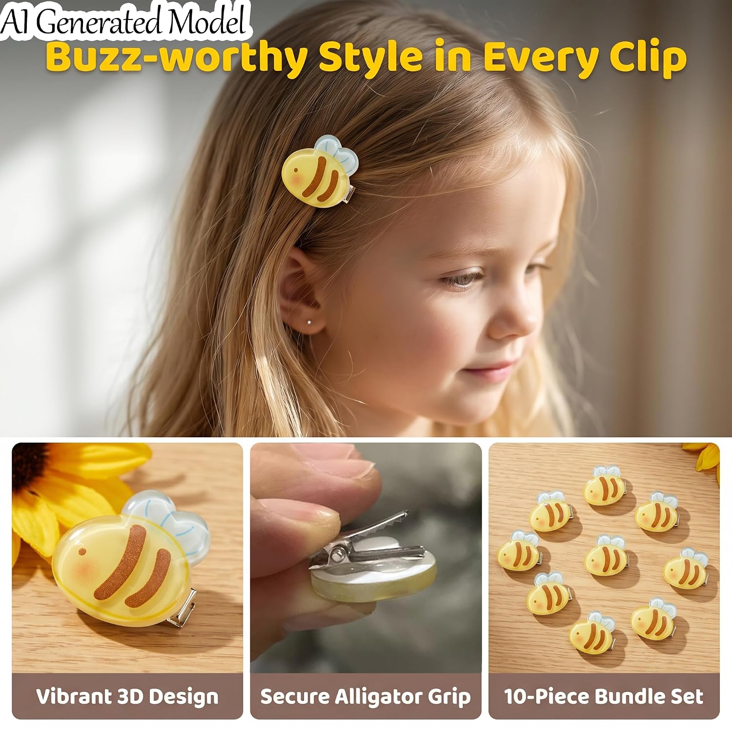 10 PCS Mini Bee Hair Clip, Cute Cartoon Hair Clips for Women & Girl image 3