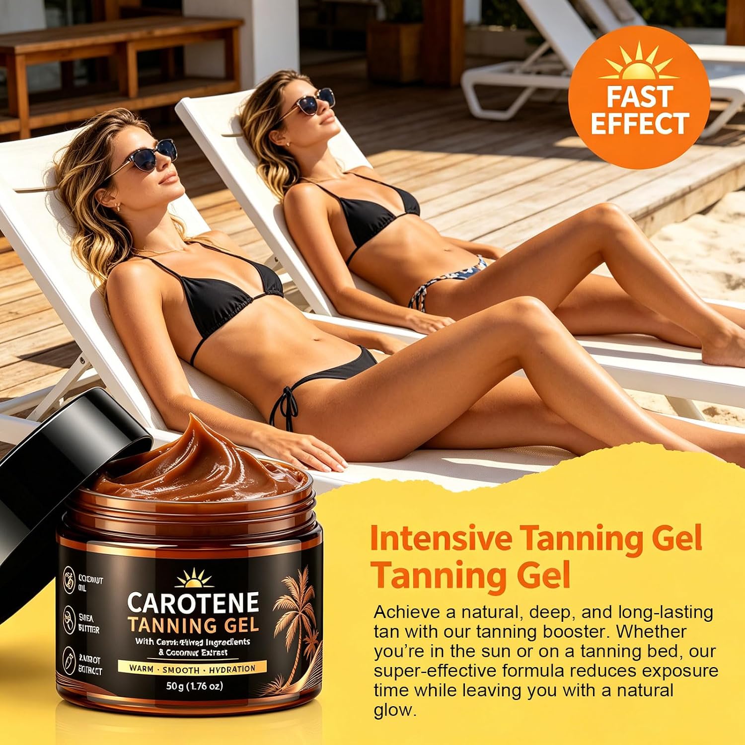 Intensive Tanning Gel, Carotene Infused Self Tanner, Sun‑Kissed Natural Bronzing Finish, Non‑Greasy Quick‑Absorb Formula for Outdoor Beach & Daily Sun Use (1 bottle)