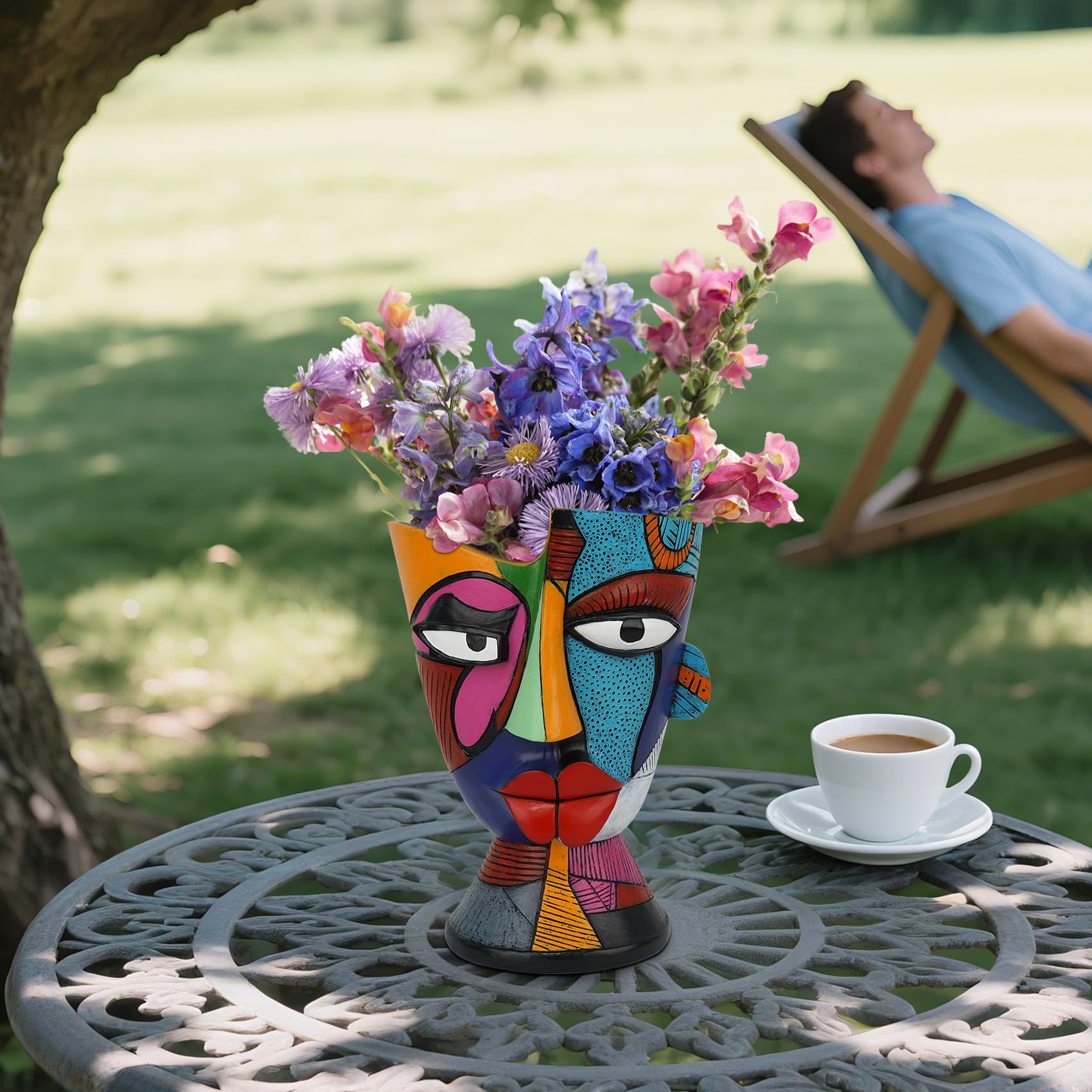 Fioriere con viso astratto, testa di vaso da 19 cm, con drenaggio, vasi decorativi retrò arcobaleno, carino e unico vaso per piante grasse/piante serpenti/cactus per interni ed esterni