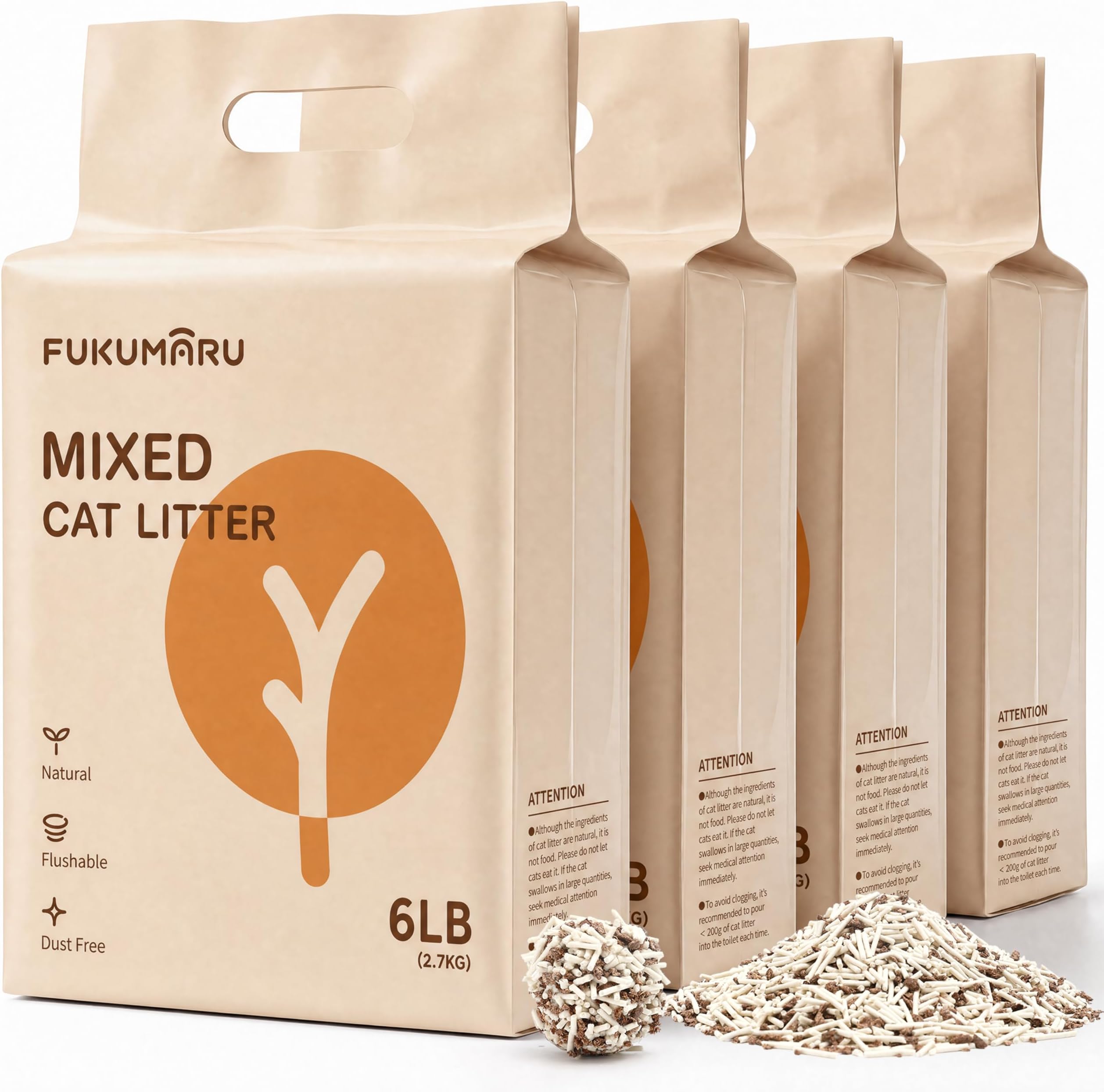Tofu Cat Litter, Clumping Litter for Cats, 19L Mixed Apple Wood Pellets, Dust-free and Easy Clumping, Odour Control, Flushable, Direct to Toliet,Low Residue