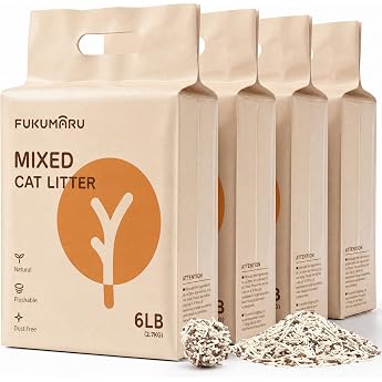 FUKUMARU Tofu Cat Litter 10.8 kg Clumping Litter for Cats Dust-free and Easy Clumping Mixed Apple Wood Pellets Odour Control Rinses in the Toilet Low Residue