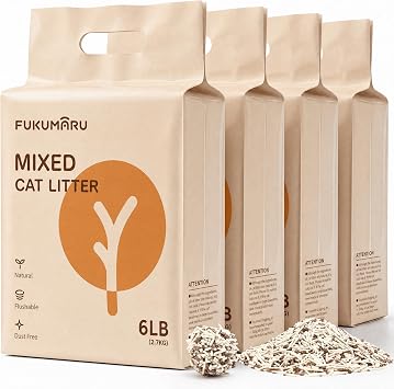 FUKUMARU Tofu Cat Litter, Clumping Litter for Cats, 19L Mixed Apple Wood Pellets, Dust-free and Easy Clumping, Odour Control, Flushable, Direct to Toliet,Low Residue