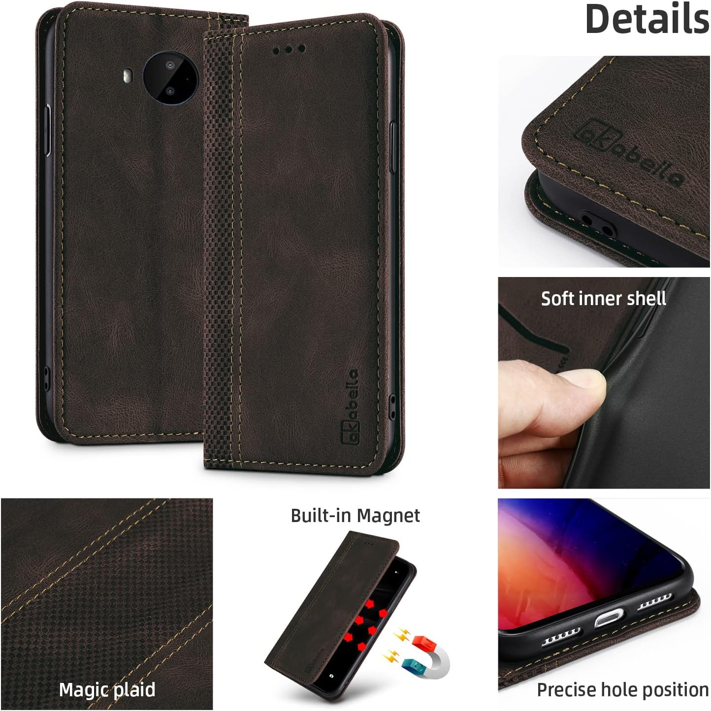 AKABEILA Case for Honor 70 Premium Leather Flip Wallet Case with Magnetic Closure Kickstand Card Slots Folio Phone Case Cover Protective Shockproof Dark Brown