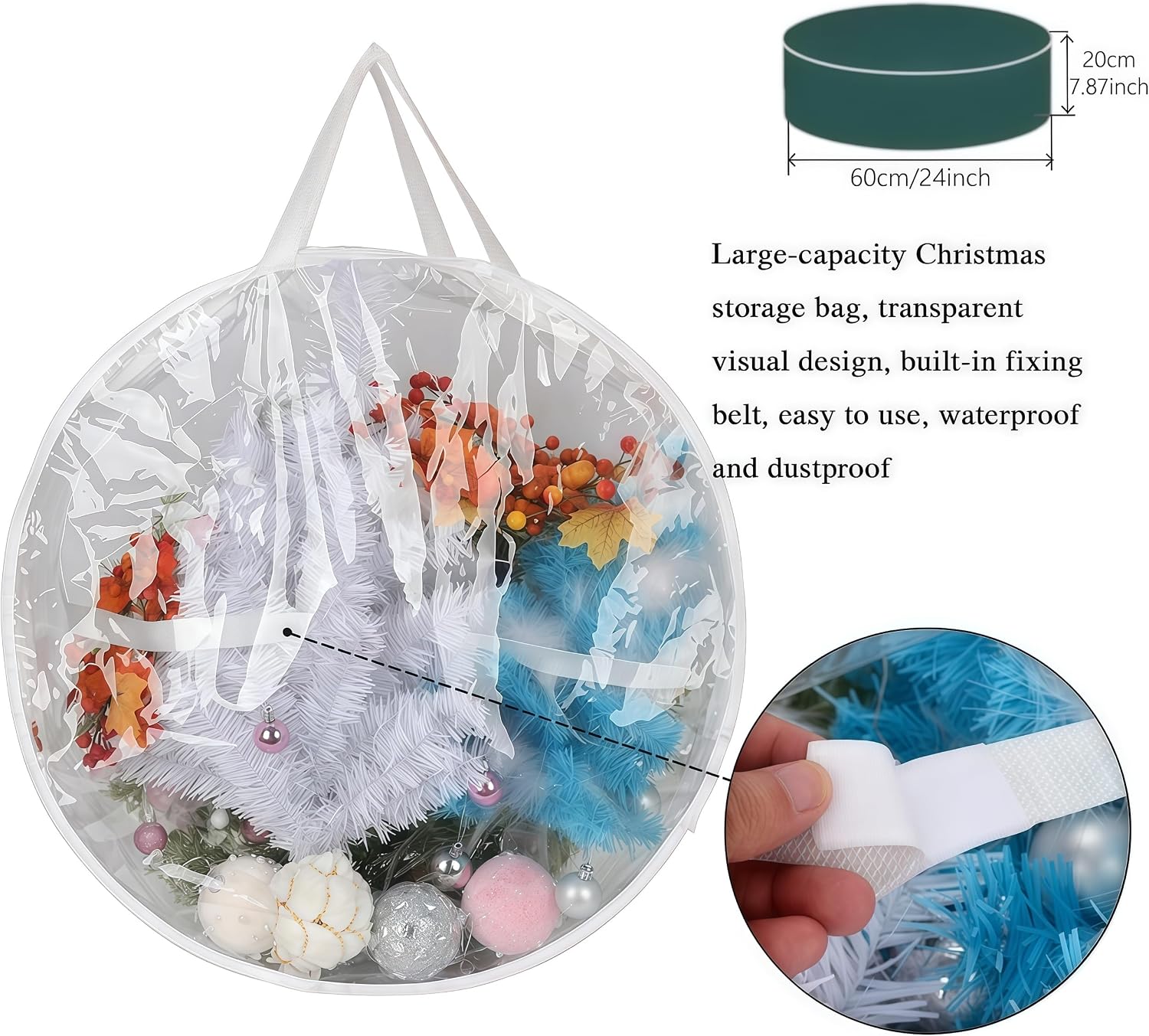 2Pcs Christmas Wreath Storage Container 24 Inch Clear Wreath Storage Bags Round Durable Wreath Bags Clear Everyday Bag with Dual Zippers and Sturdy Handles for Holiday Christmas Wreaths（Medium）