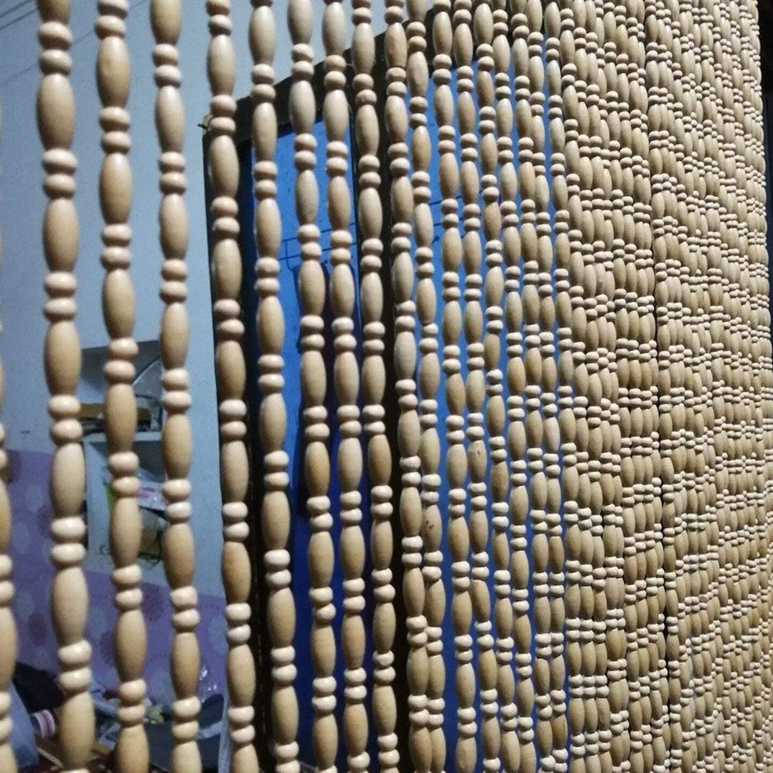 Rideau de Porte Perles en Bois,Rideau de Perles Séparateur de Pièce,Rideaux D'entrée Anti Mouches,Fait à Main,Décoration Murale à Suspendre Maison,Couleur Bois,Personnalisable (36 Brins-70x180cm)