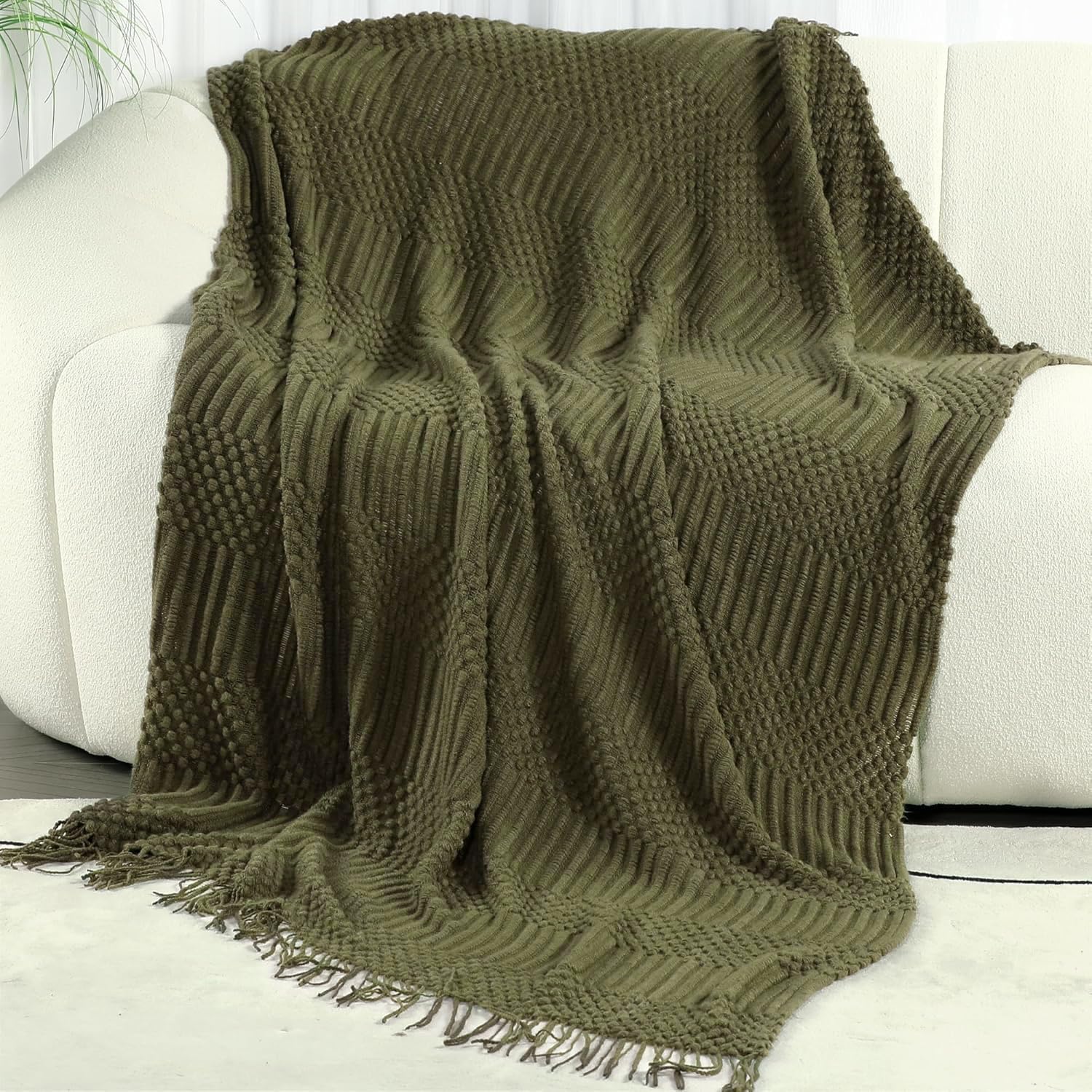 Blagic Knitted Throw Blanket for Couch, Bed and Sofa. Super Soft Blanket with Tassels, Dark Green Throw Blanket, 50 x 60 Inches Lightweight & Cosy Home Decor - Image 4