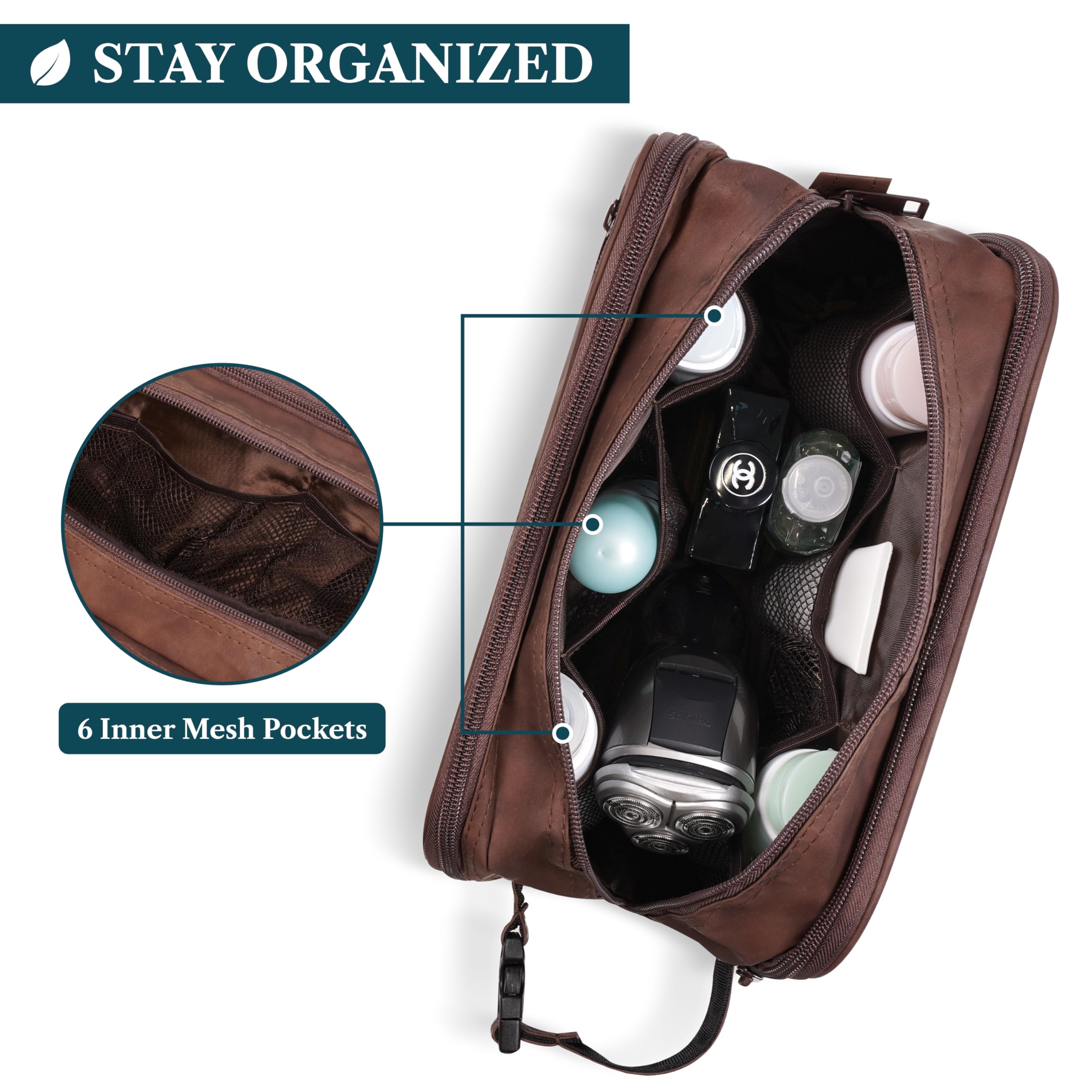 PAVILIA Beauty case da uomo, borsa da viaggio essenziale per rasatura, borsa da viaggio organizer per articoli da toeletta, accessorio per cosmetici, resistente all'acqua, Marrone, One Size, Da
