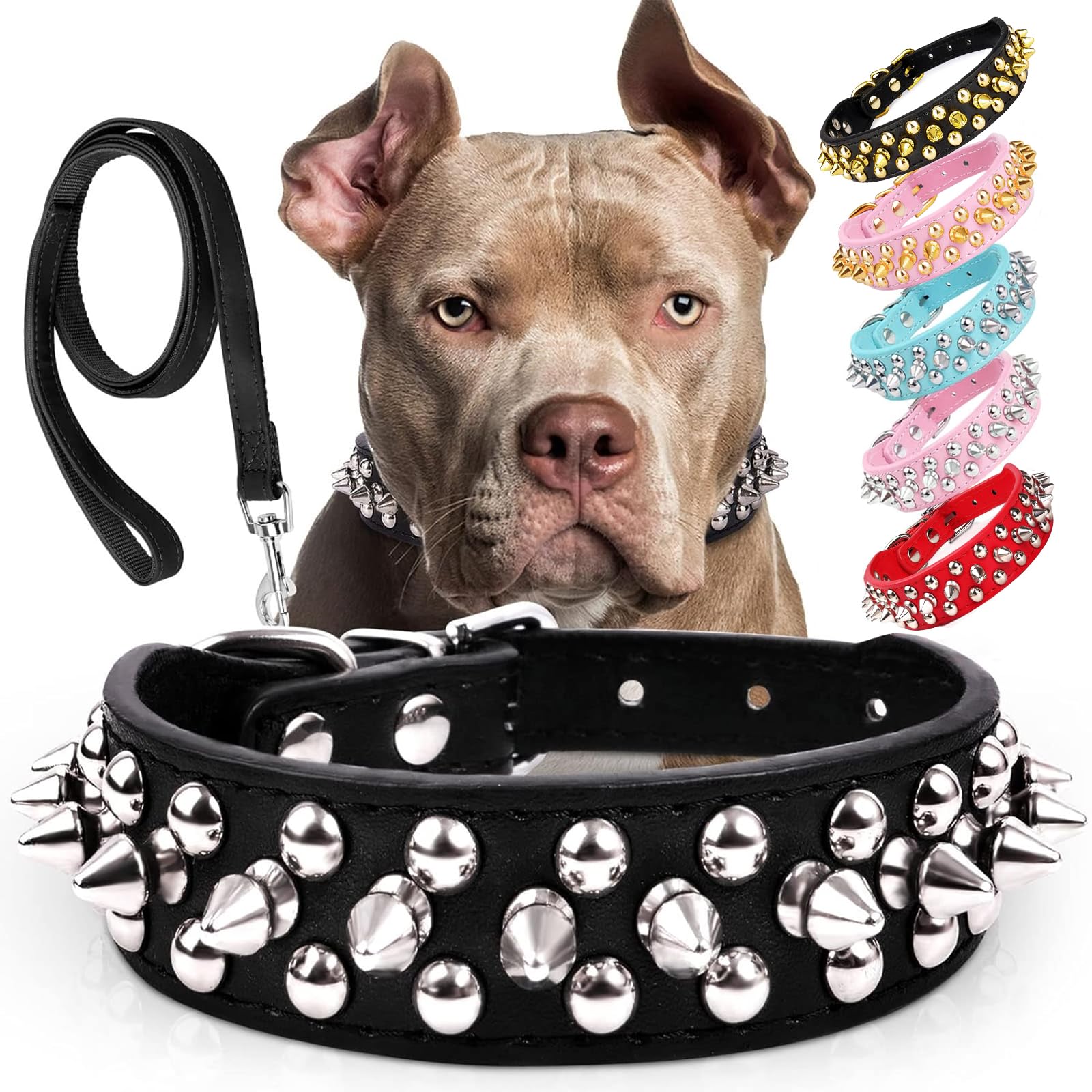 Dog Collars for Medium Dogs with Leash, Epesiri Spiked Dog Collar for Large Dogs, Dog Collar, Studded Rivet Pit Bull Leather Dog Collar Durable Cat Collar for Small Medium Large Pet Gift