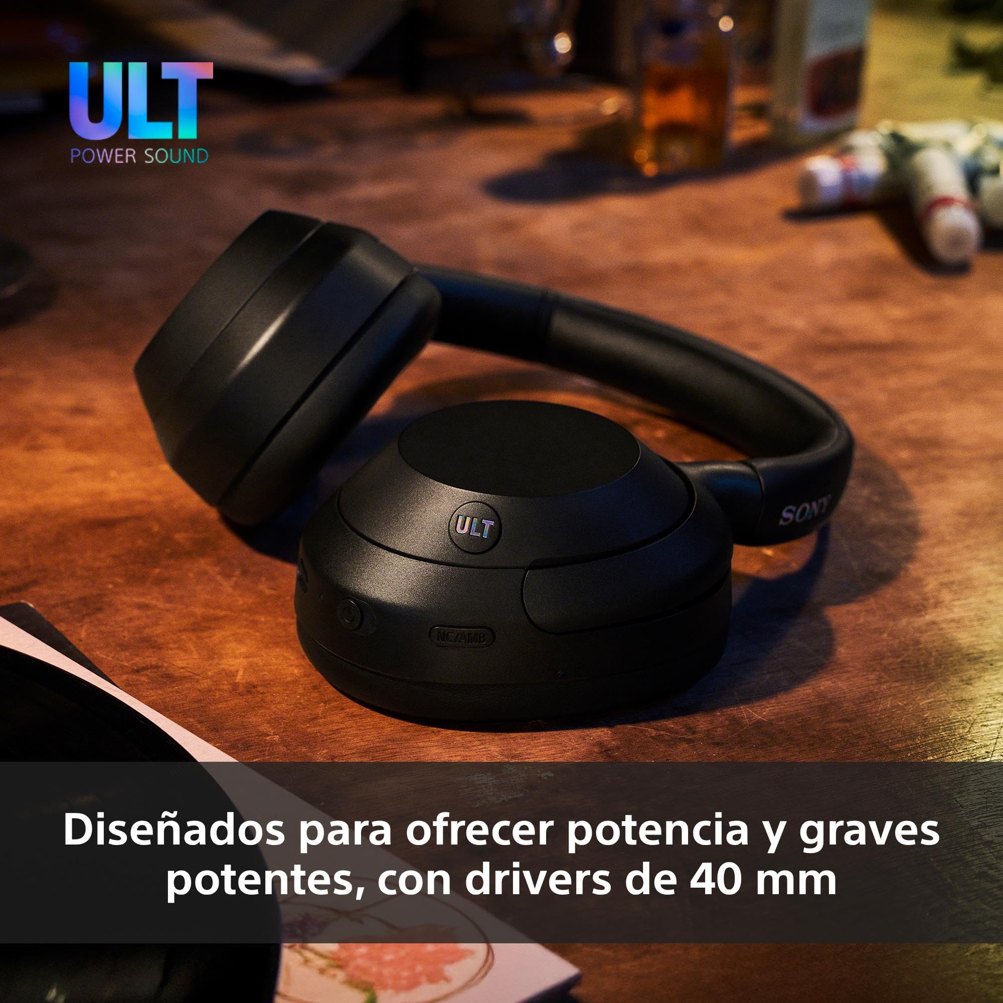Sony ULT Wear Auriculares inalámbricos con Noise Cancelling, ULT Power Sound, Ultimate Deep Bass, Mismo procesador Que los WH-1000XM5, Llamadas nítidas, 30 Horas de batería, iOS y Android, Negro