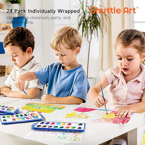 Miniatura 7 de Shuttle Art Juego de pintura de acuarela de 16 colores a granel, paquete de 24, juego de pintura de acuarela con pinceles para niños y adultos,