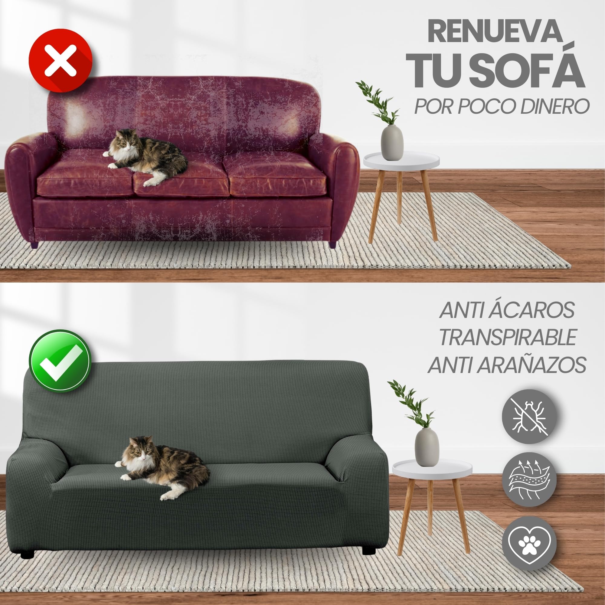 LAN&LAN - Funda Sofa, 2 plazas, Funda Sofá Elástico y Ajustable, Funda de Sofa Cómoda y Lavable, Cubre Sofá Que Previene Manchas de Niños y Pelos de Mascotas (Gris Plata)