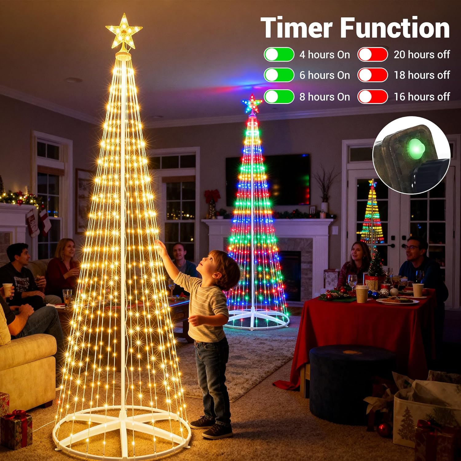 iBaycon Outdoor Christmas Tree, 6.9FT 298 LED Color Changing Christmas Tree Lights with Remote Control, Timer & Waterproof Design for Home Party Christmas Decorations (Warm White to Multicolor) - Image 3
