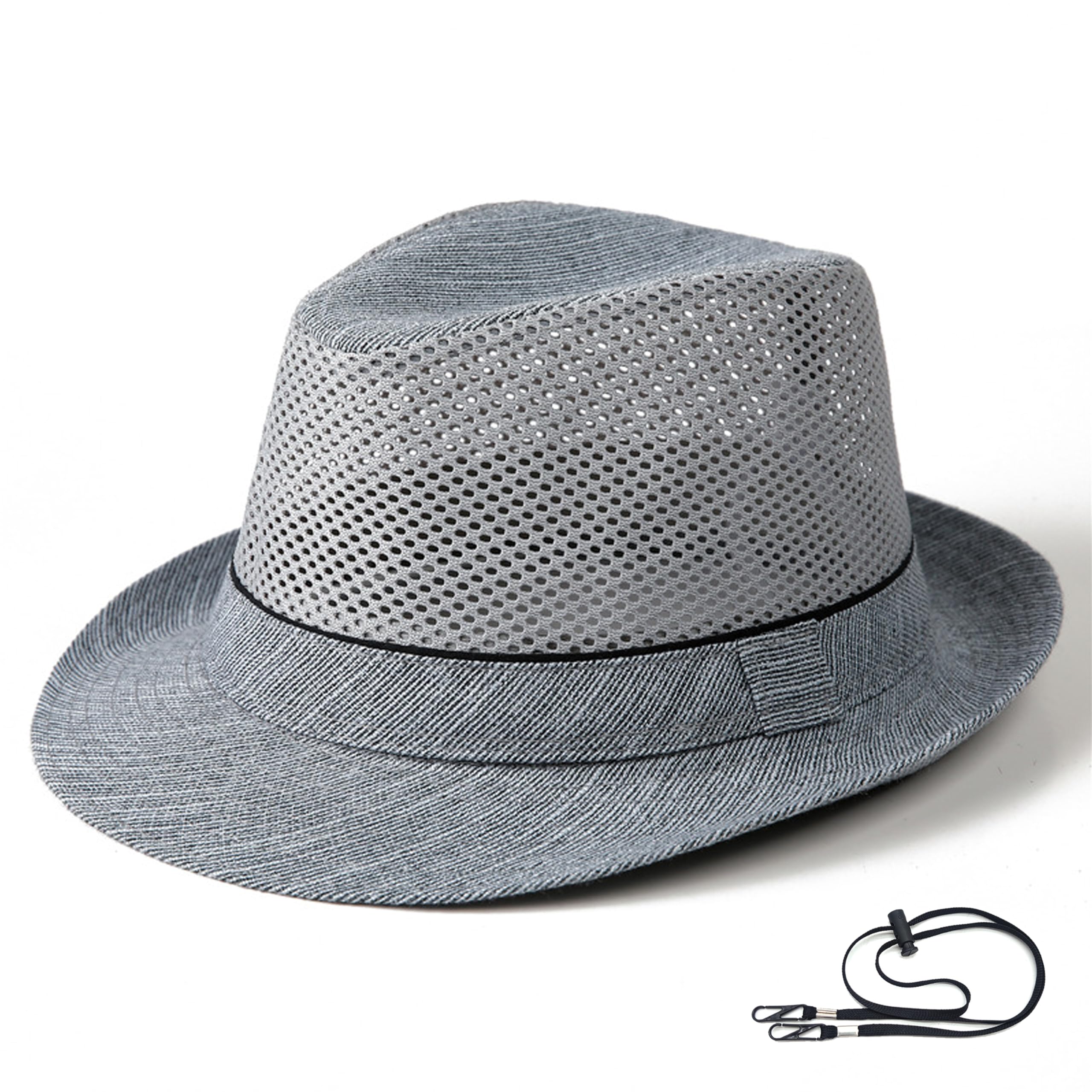 Lisianthus Men's Summer Fedora Hats - Breathable Short Brim Outdoor Hat Grey (Size M)