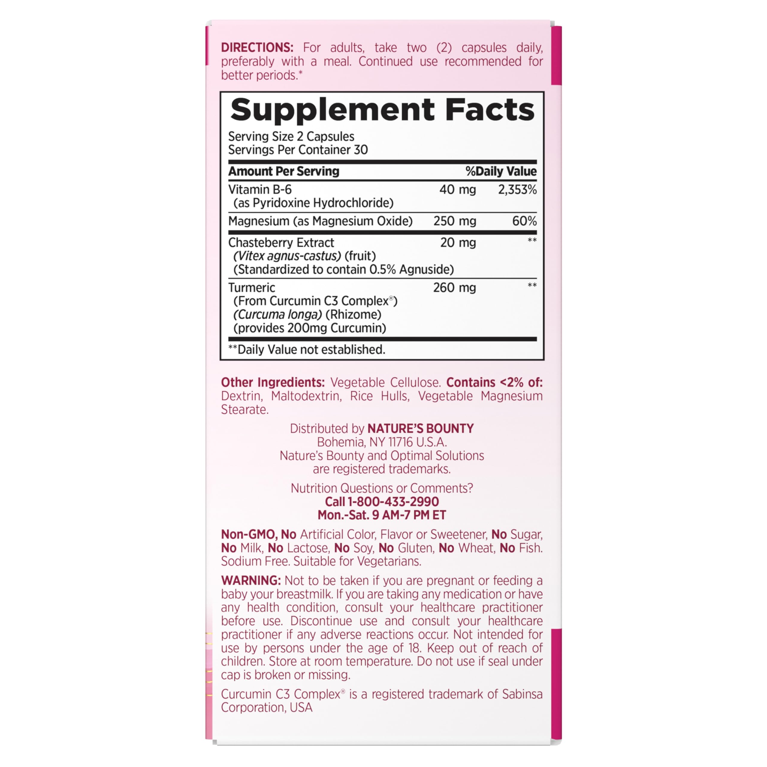 Nature's Bounty Optimal Solutions Advanced PMS Relief for Menstrual Cycle Support; Period Relief; PMS Support Supplement for Women – Chasteberry; Hormone-Free; 60 Capsules