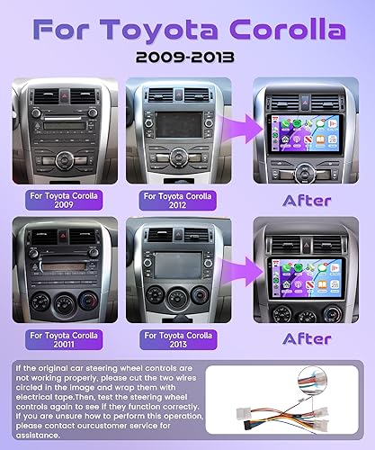 Miniatura 35 de 2G+64G Radio de coche Carplay para Toyota Corolla 2009 2010 2011 2012 2013, Rimoody Android Car Stereo Android Auto GPS WiFi 9 pulgadas pantalla