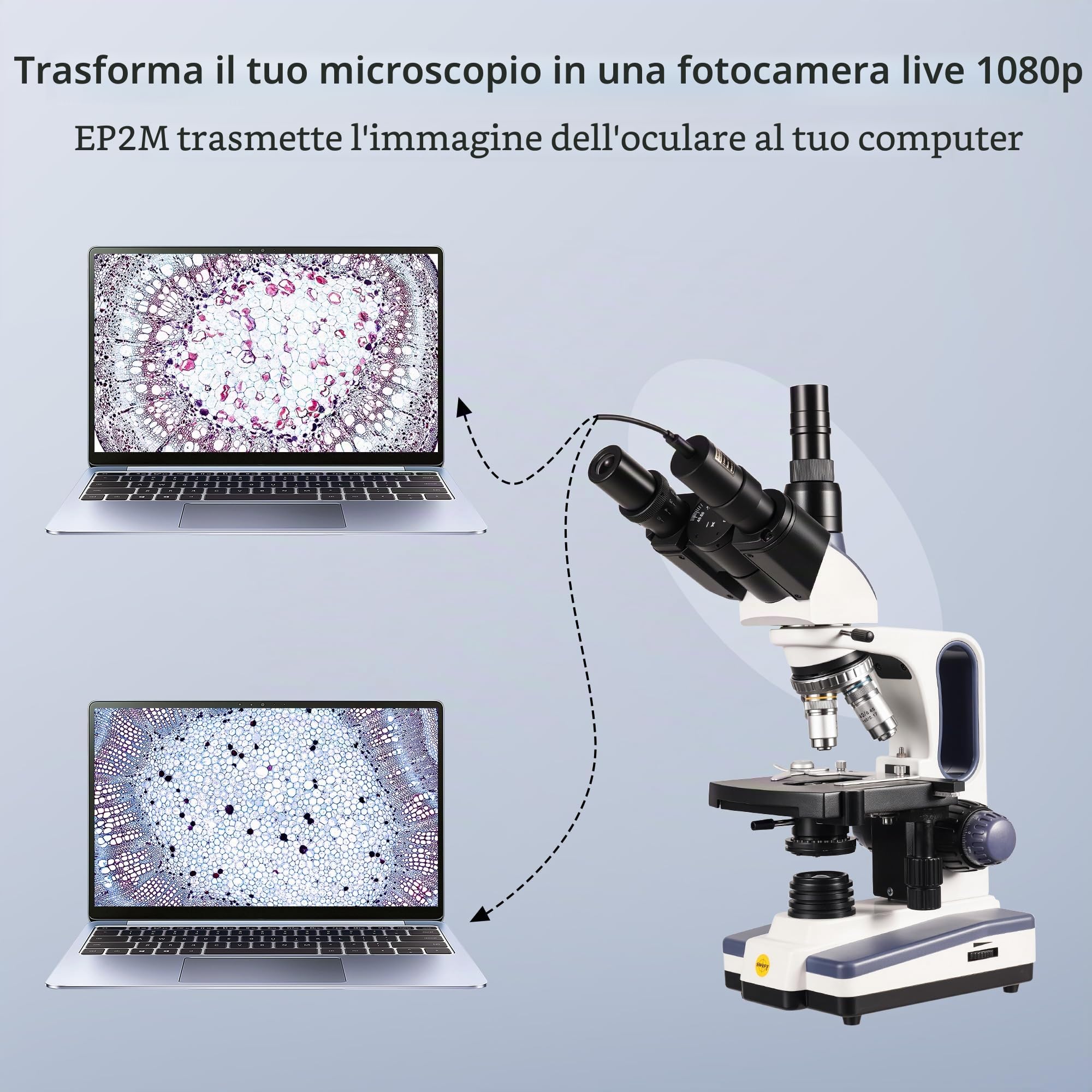 SWIFT EP2M 2-MP 1080p fotocamera oculare USB microscopio per tubi oculari e trinoculari da 23,2 mm, compatibile con Windows 7-11 e macOS, S-Viewer per misurare e annotare