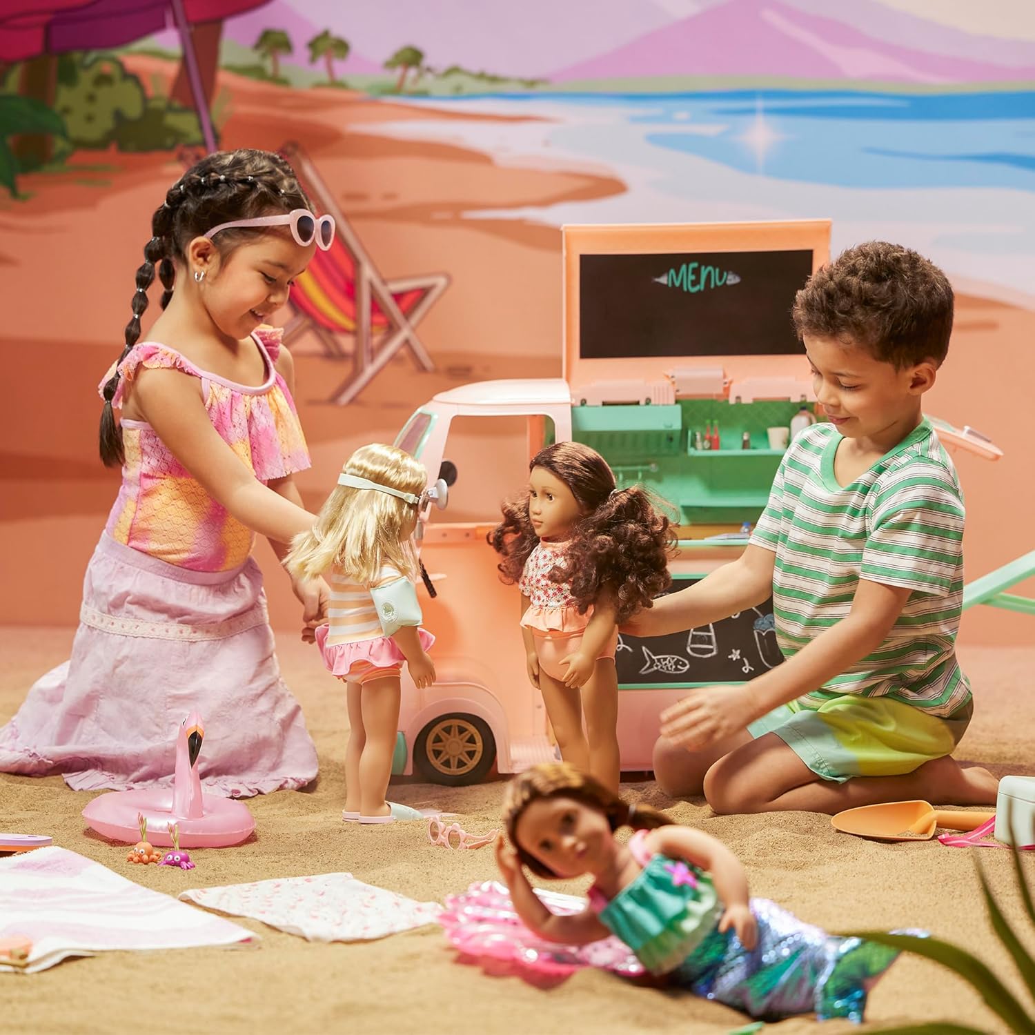 Our Generation – 50+ Realistic Accessories – Chalkboard Menu Boards – Cooking Areas with Oven & Grill – Kids Ages 3 Years Old + – On the Move Food Truck