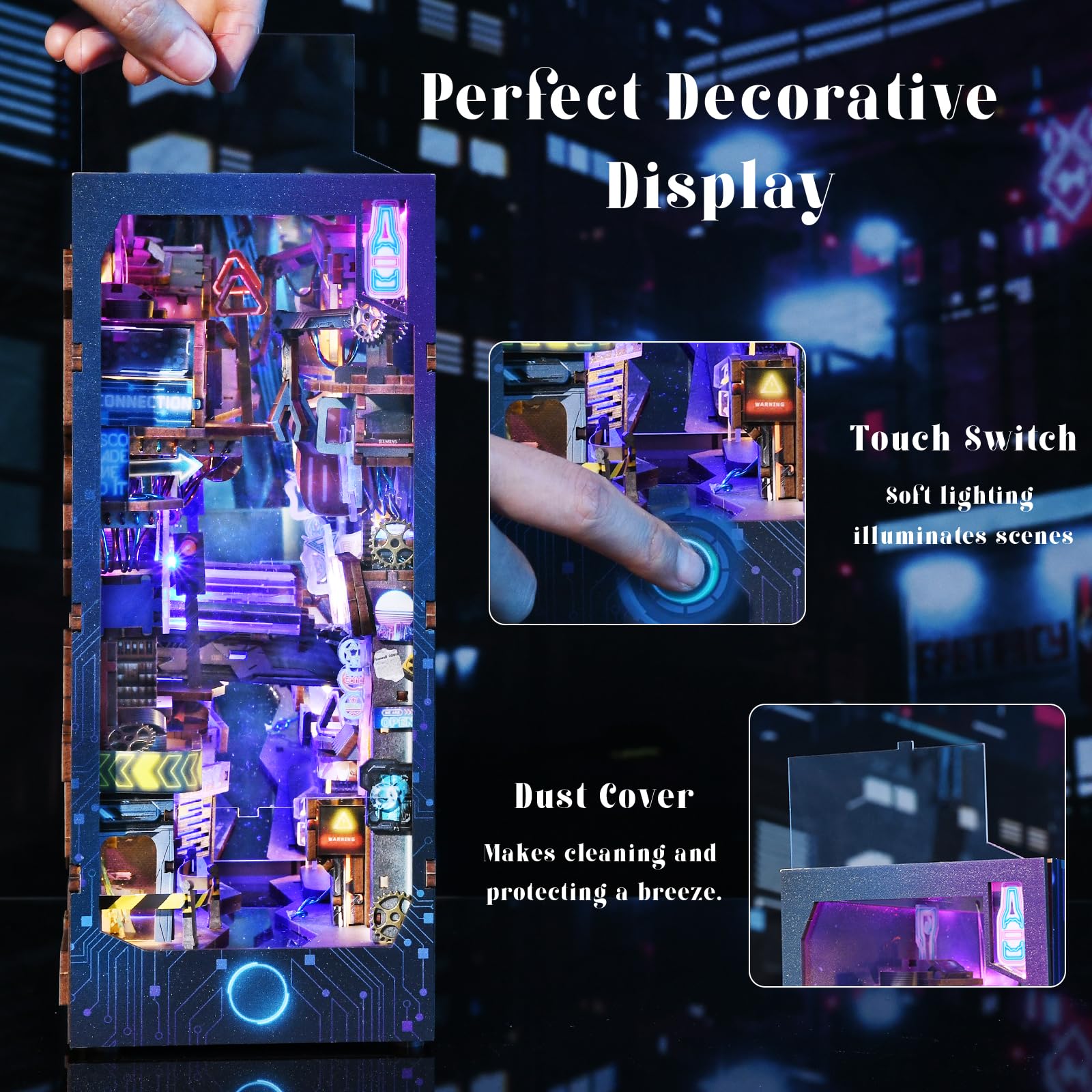 MiniCity, Book Nook Kit, Kit fai da te per casa delle bambolo in miniatura, puzzle in legno 3D, con inserto decorativo con luce LED per ragazzi e adulti, tema dimensioni infinite