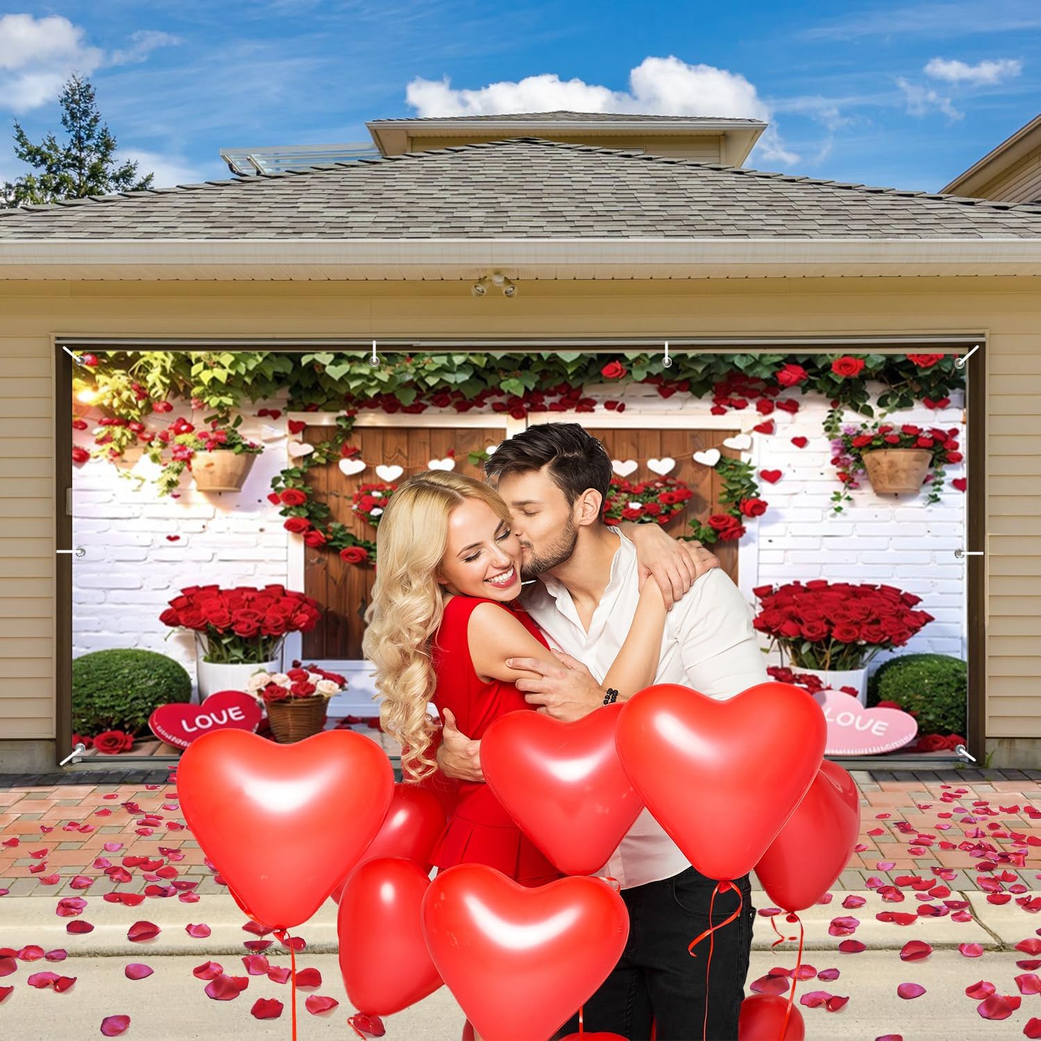 Happy Valentine's Day Garage Door Decorations, Wood Barn Door Valentine's Day Garage Door Banner Valentines Backdrop for Valentines Day Decor Enagement Anniversary Party 7x16