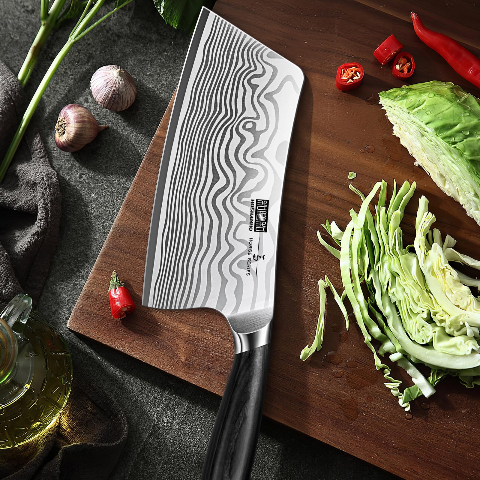 HOSHANHO Mannaia da Cucina 18 cm, Acciaio in Polvere ad Alto Tenore di Carbonio, Ultra Affilata