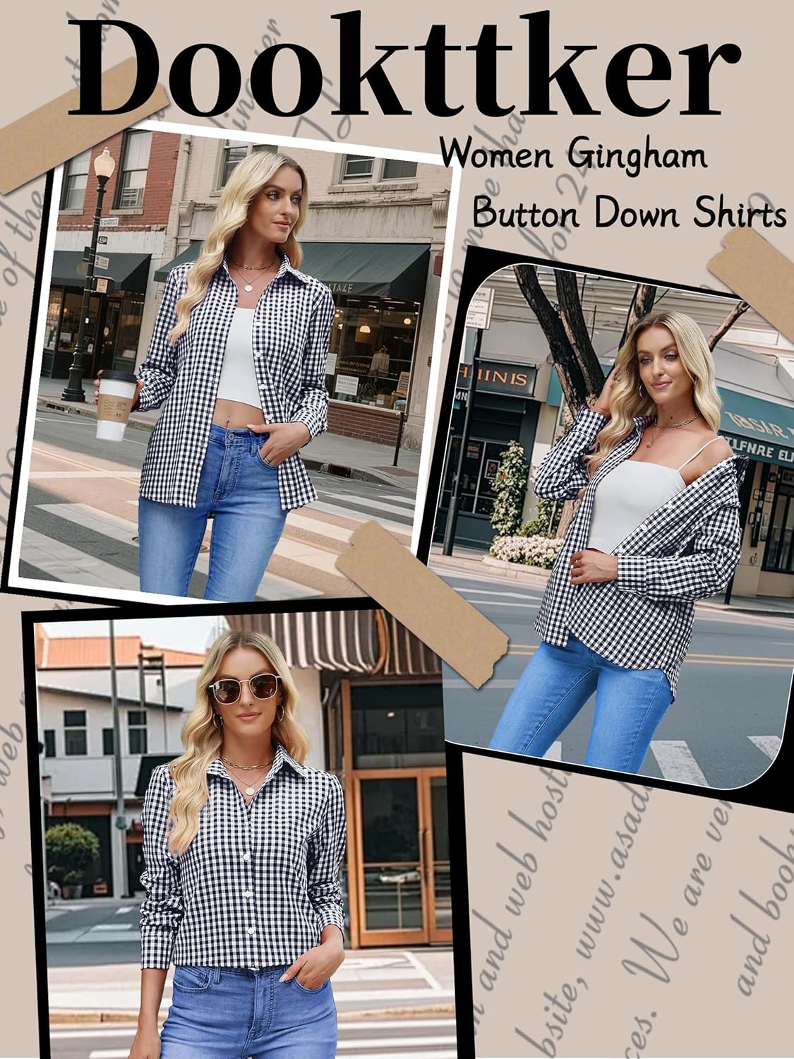 Women Slim Fit Cotton Gingham Button Down Shirts Casual Blouses Tops Work Summer Clothes Fashion Outfits - Image 5