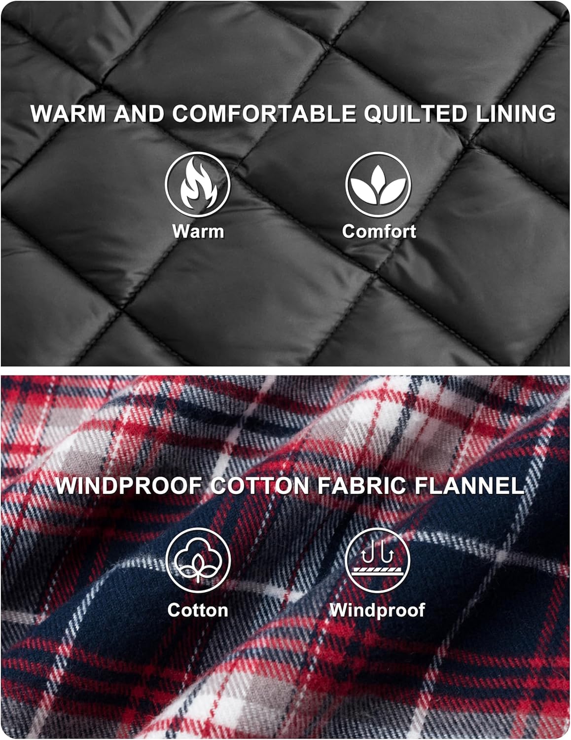 TACVASEN Men's Flannel Shirt Quilted Lined Theraml Winter Coat Button Down Insulated Flannel Shirts Jacket - Image 5