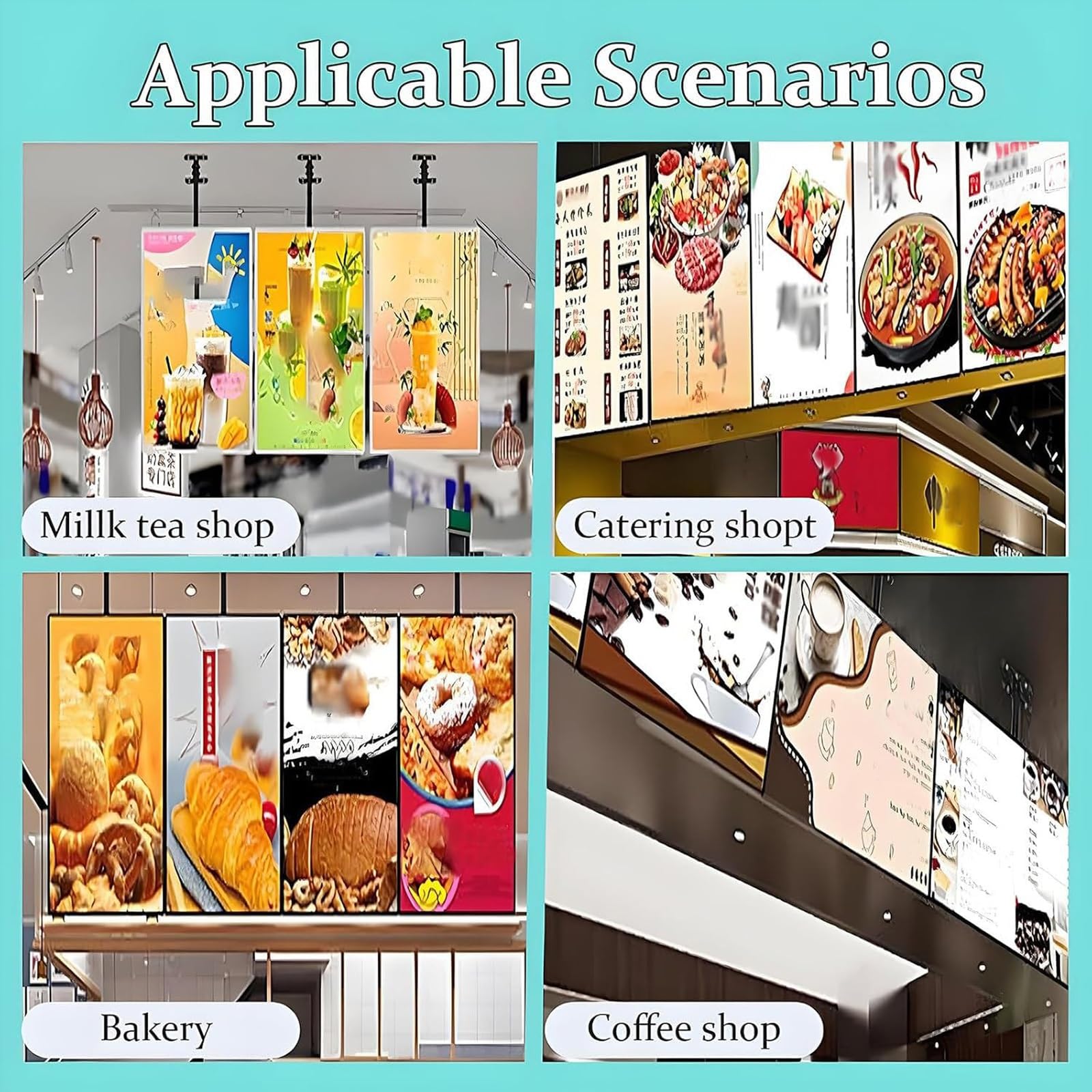Tableros de menú digitales con retroiluminación LED, marco de aluminio, barra telescópica para colgar, póster magnético de repuesto para restaurantes, cafeterías, vestíbulos de hoteles