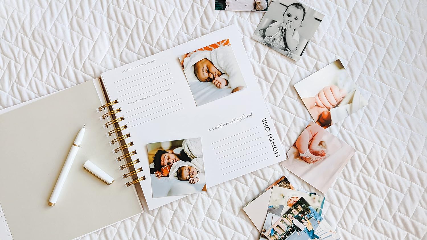 Nuts & Bolts Paper Co. Linen Baby Memory Book for Baby's First Year - Record Baby Girl or Boy's First Year in this Baby Photo Journal Scrapbook Album