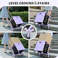 Vista 246 de FELICON SELORSS - Carrito plegable portátil con ruedas para subir escaleras y ruedas giratorias de 360°, mango telescópico, caja de plástico