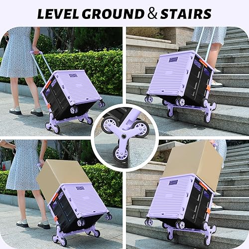 Miniatura 246 de FELICON SELORSS - Carrito plegable portátil con ruedas para subir escaleras y ruedas giratorias de 360°, mango telescópico, caja de plástico
