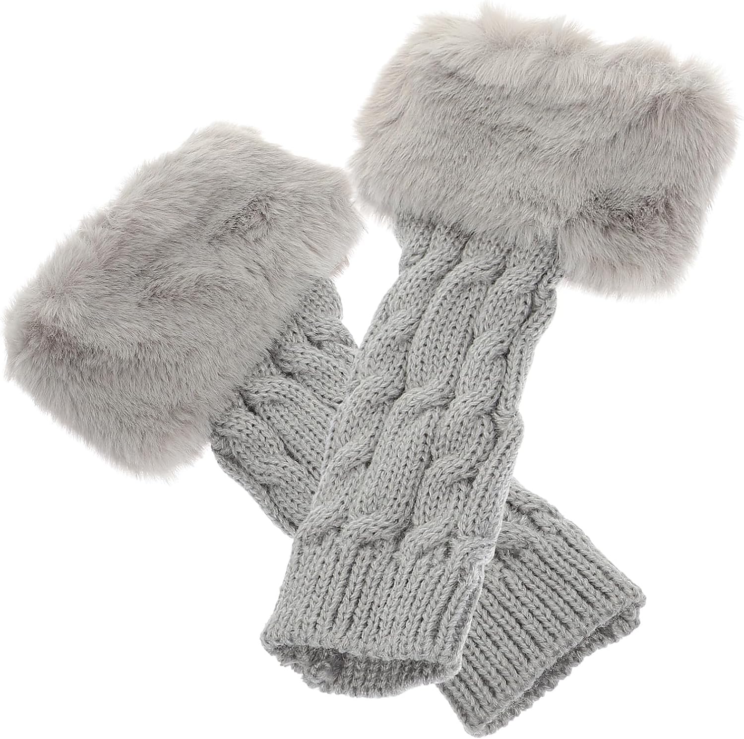 PATKAW Knitted Half-finger Arm Warmers 2pcs Gray Soft Wool Blend Winter Sleeves Fingerless Arm Covers for Women Outdoor Cold Weather