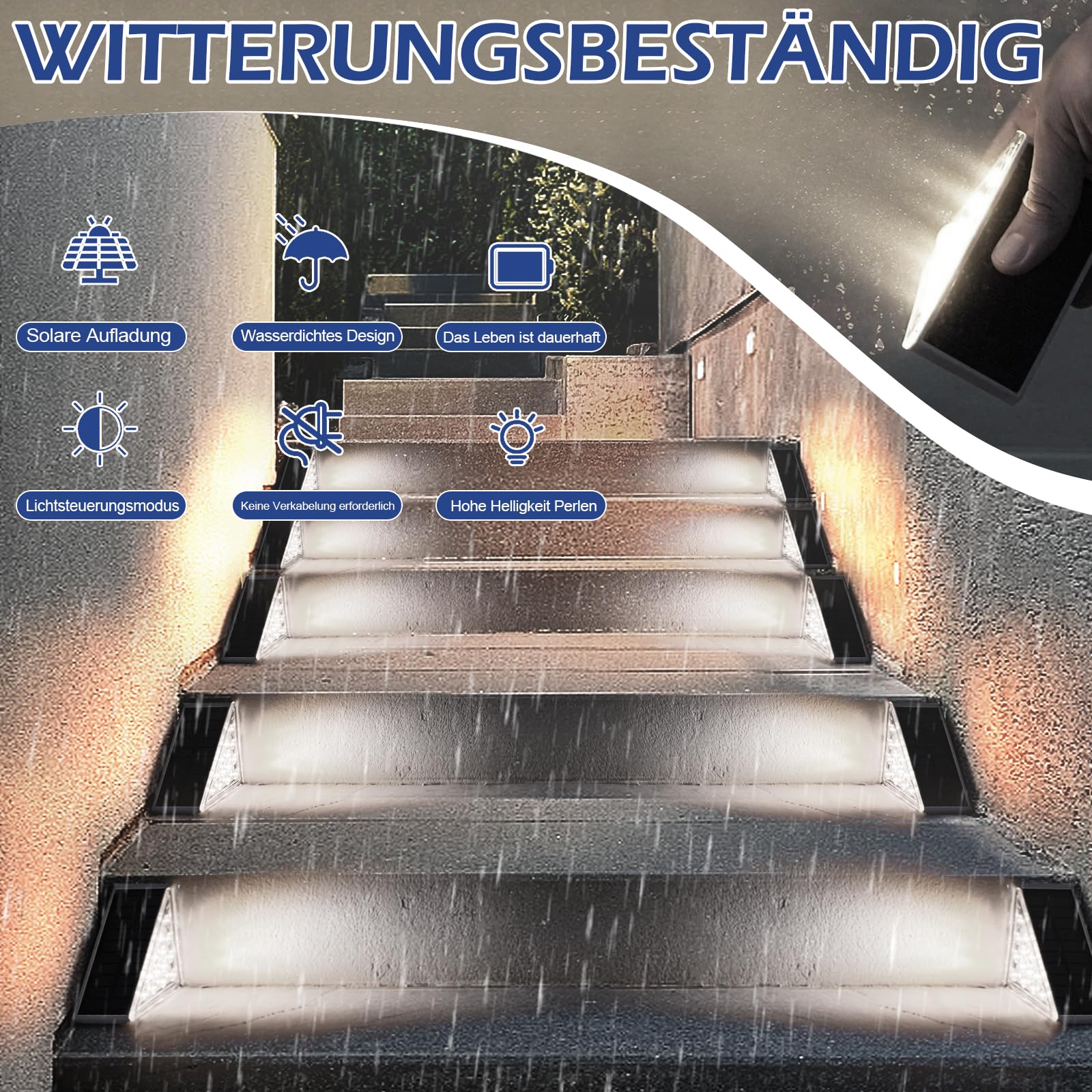 Lampy solarne do użytku na zewnątrz, oświetlenie schodów, 13 diod LED, solarne lampy na schody, IP68, wodoszczelne lampy ogrodowe, oświetlenie schodów LED, do ogrodu, tarasu, patio (4 białe