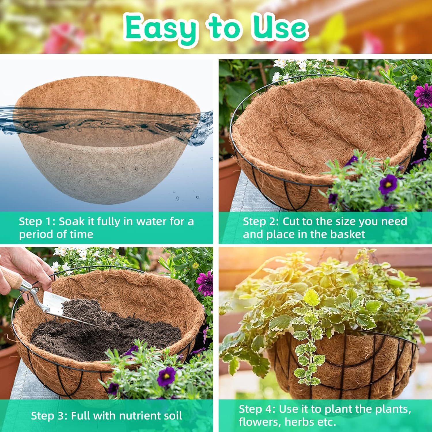 Riare 2 Pack 20 Inch Round Coco Liners Replacement- 100% Natural Coconut Coir Liners for Hanging Baskets, Garden Flower Vegetables Planter Pot, Window Box, Fence, Decks