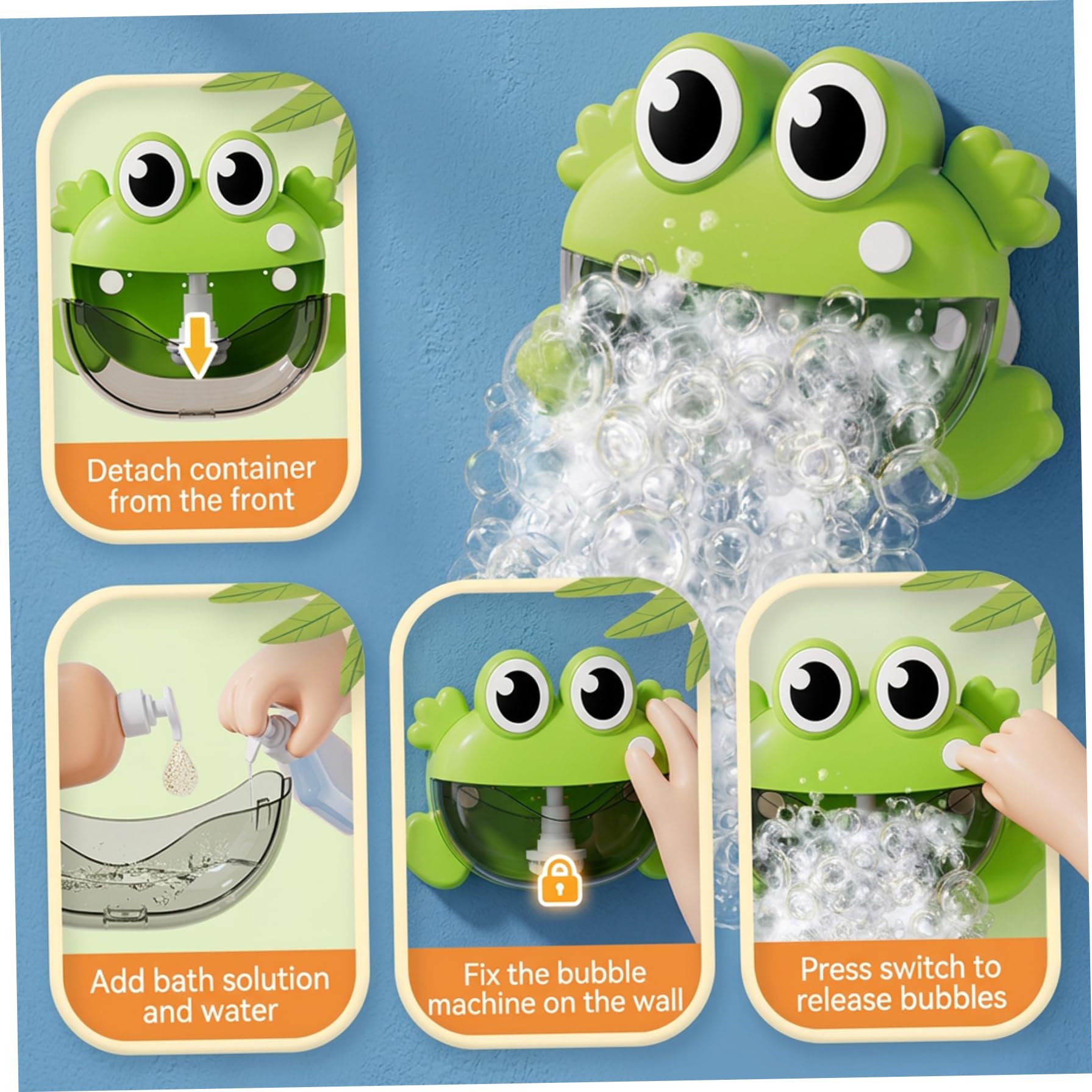 Bath Bubble Machine - One-Button Frog Bath Toy with Suction Cup, Fun Bathtub Toy for Toddlers & Kids, Green Bubble Maker for Bathtub Machine — view 3