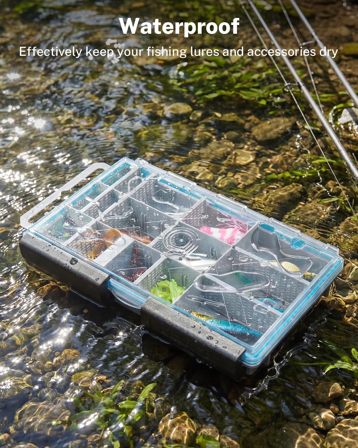 Gonex Tackle Boxes for Fishing 2-Pack Waterproof with Adjustable Compartments, Clear Portable Tackle Trays, Plastic Tackle Organizers with DIY Dividers for Lures Hooks & Bass Gear, 3600, Gray