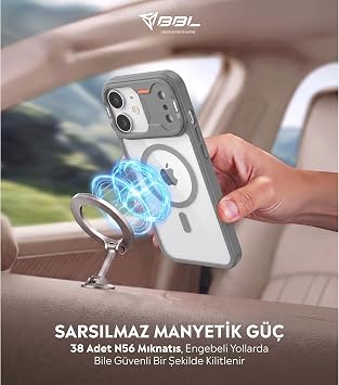 Babilden iPhone 16 İçin Mat Şeffaf MSafe Destekli Premium Koruyucu Kılıf Gri