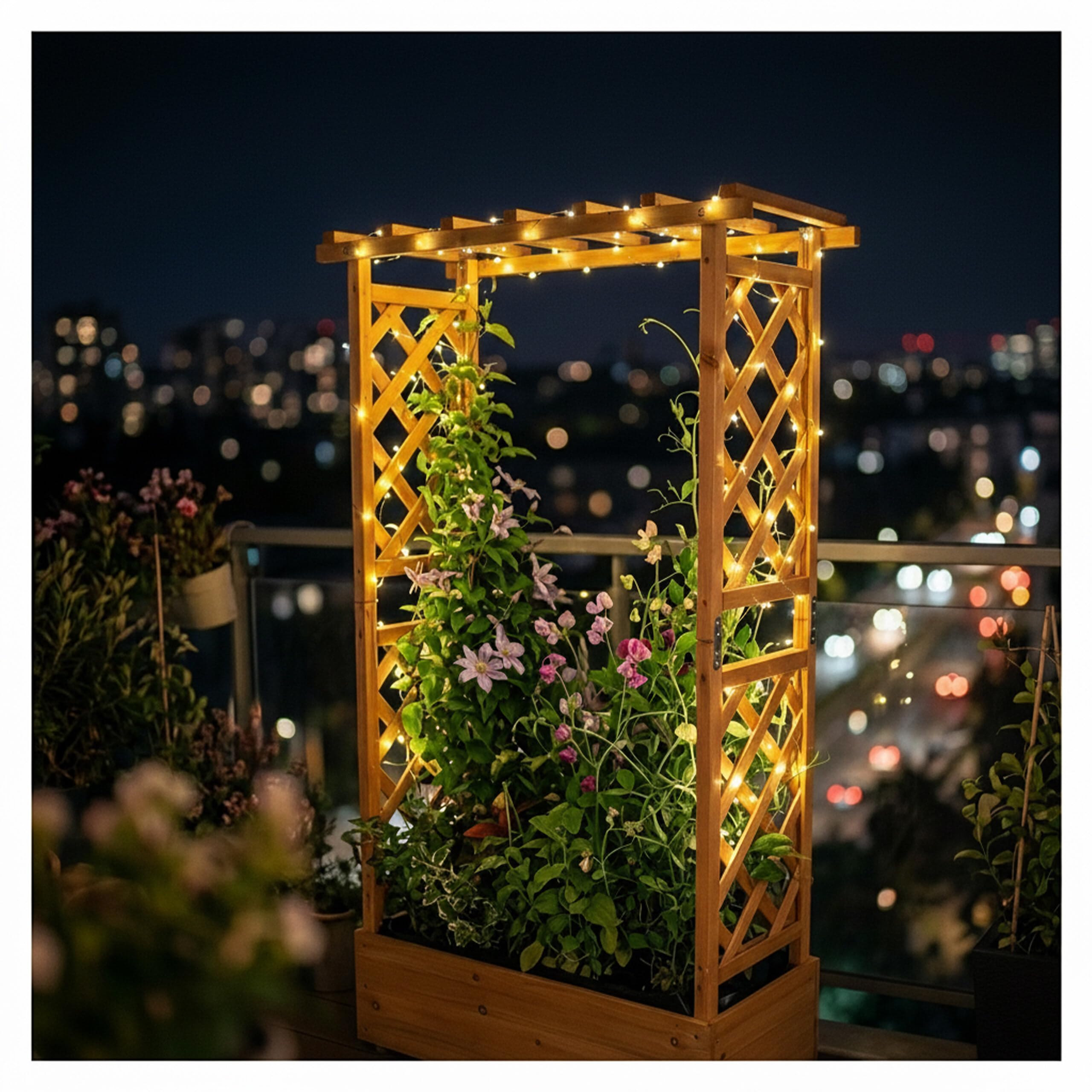 Jardinera Relaxdays con celosía y Techo, 114x100x44 cm, macetero para balcón y jardín, Madera, marrón