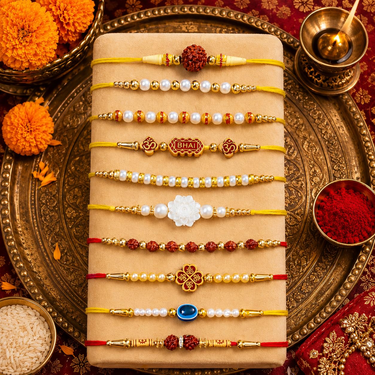 ARYANA ENTERPRISES Floral & Pearl Designer Rakhi combo Pack of 10 pcs
