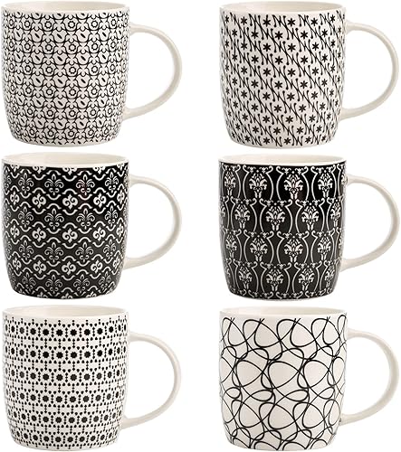 Miniatura 3 de Okllen Paquete de 6 tazas de café de 11.5 onzas con textura geométrica, tazas de café de cerámica, elegantes tazas de té, regalo para latte,