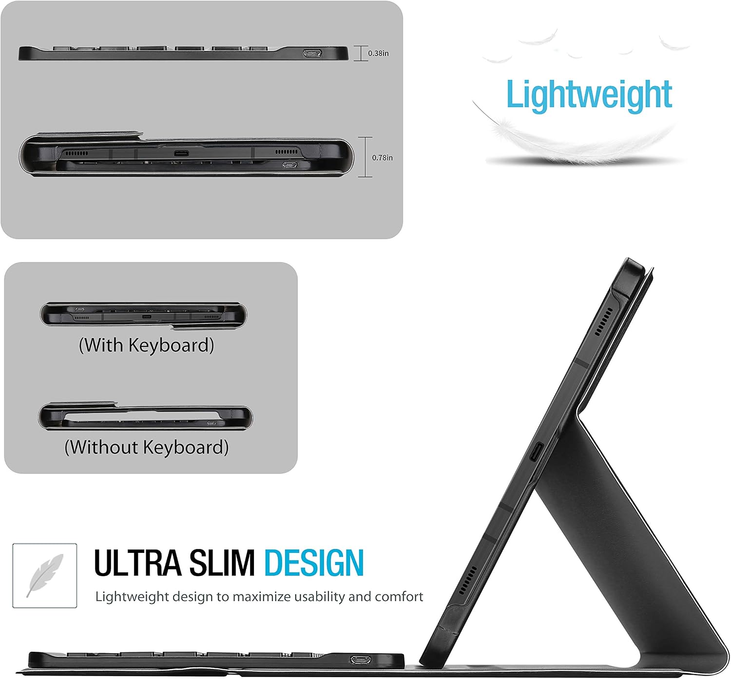 ProCase Galaxy Tab S8 / Tab S7 11 inch Keyboard Case SM-X700 X706 SM-T870 T875 T878, Slim Lightweight Protective Cover with Magnetically Detachable Wireless Keyboard -Black