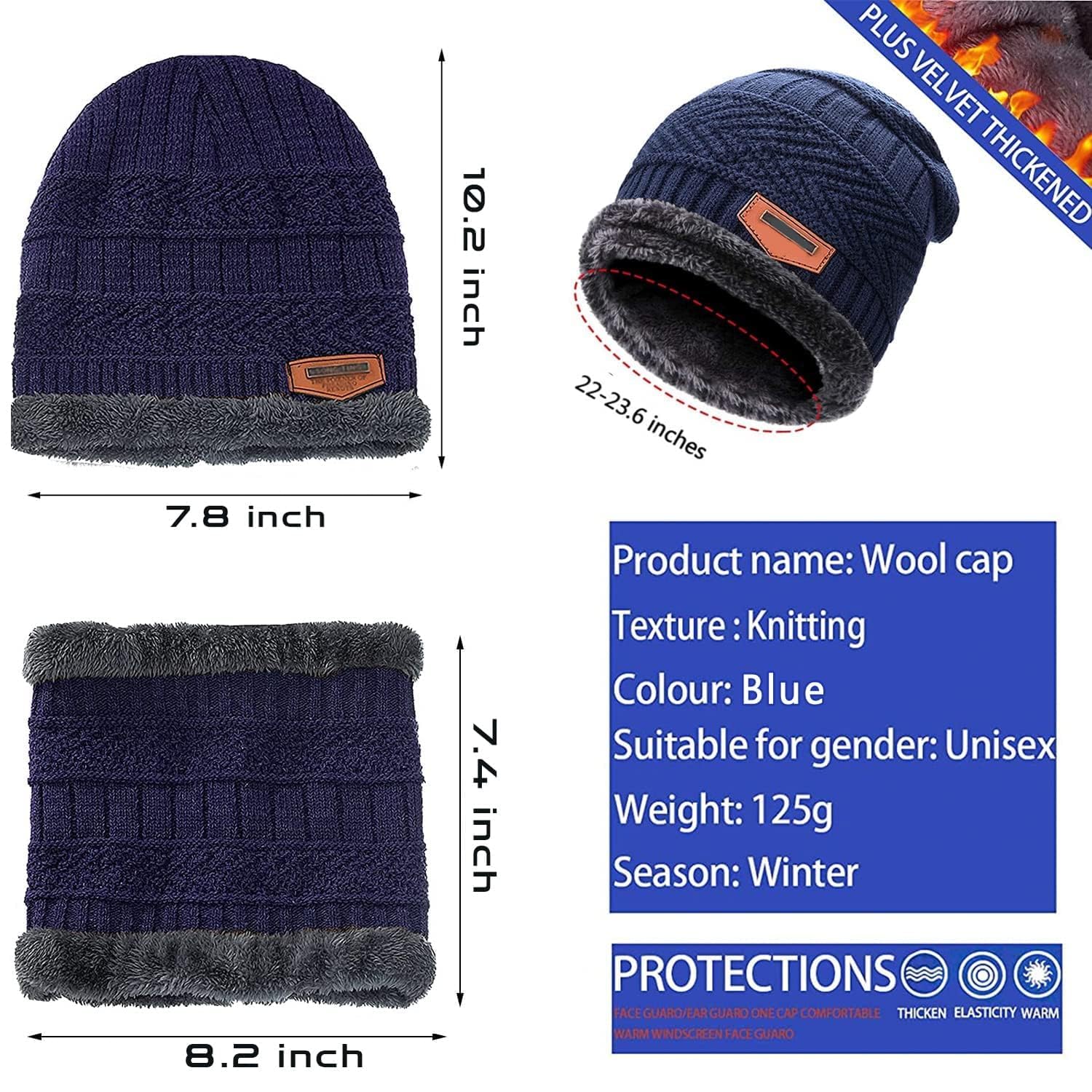 Brand Conquer Wool Beanie Cap & Muffler for Men & Women - Winter Cap With Neck Muffler - Soft Woolen Set (Blue, Free Size) - Image 2 thumbnail