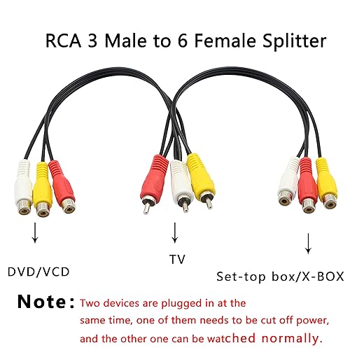 Miniatura 5 de GELRHONR Divisor de cable AV, divisor de 3 RCA macho a 6 hembras, cable de extensión RCA AV de audio y video en Y para TV, DVD, caja de