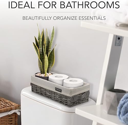 Miniatura 2 de BROOKSTONE Juego de 2 piezas Cesta de almacenamiento de mimbre con asas laterales hechas a mano, organización y almacenamiento bohemios, cubo