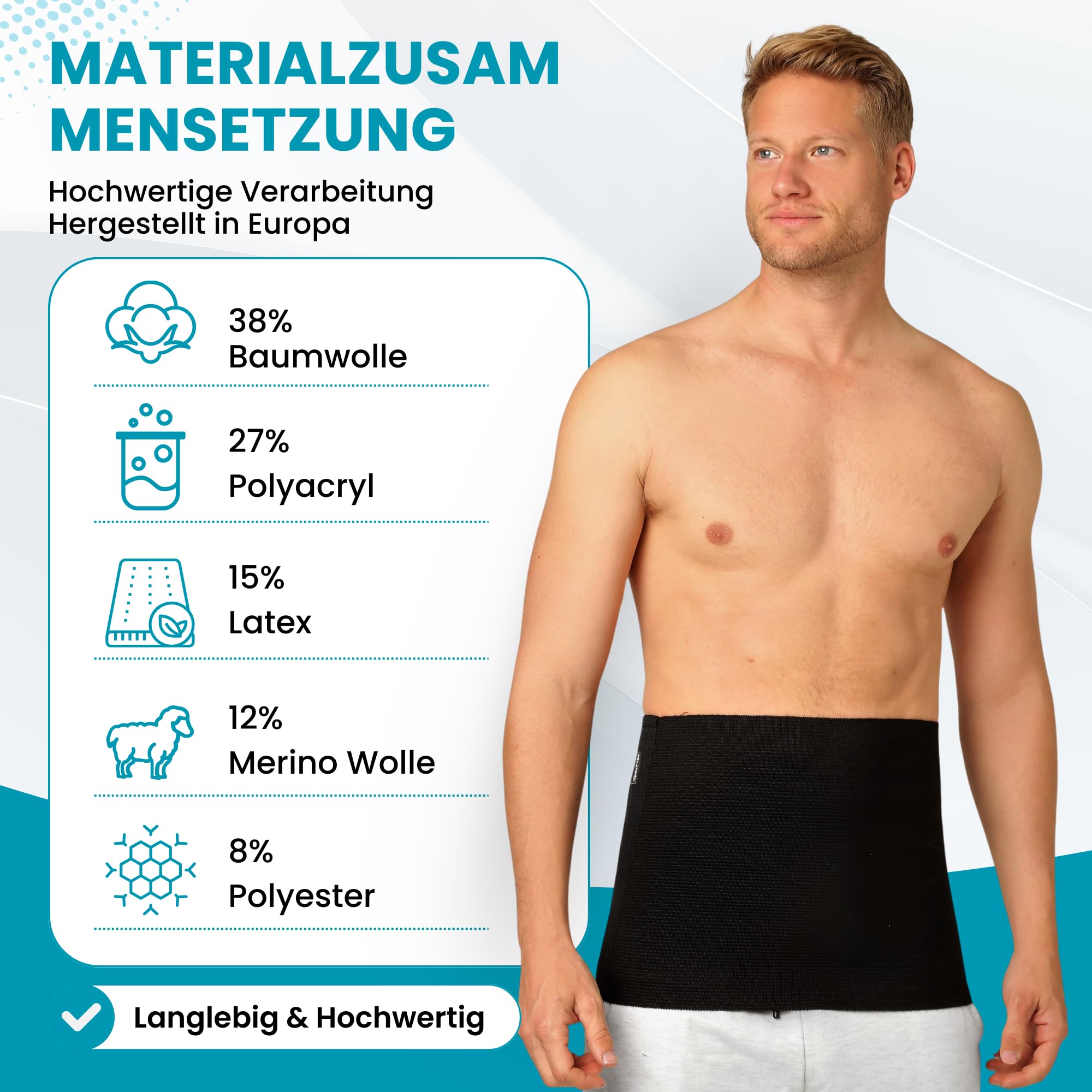 BeFit24 Unisex Nierenwärmer aus Merino und Baumwolle für Damen und Herren Rückenwärmer, Nierengurt, wärmend, atmungsaktiv, flexibel für Sport Freizeit Alltag und Winter Sommer Nutzung