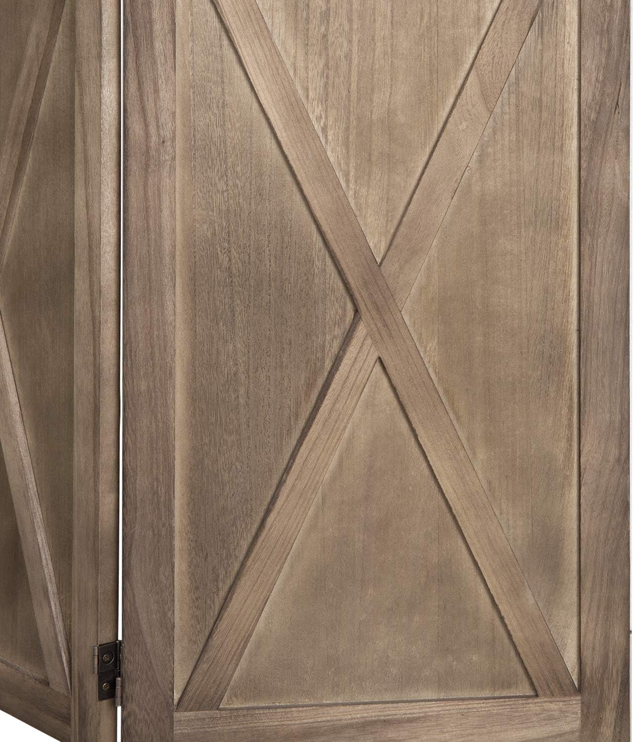 MyGift 3-Panel Burnt Wood Room Divider Folding Burn Wood Privacy Screens for Room Separation with Dual-Action Hinges