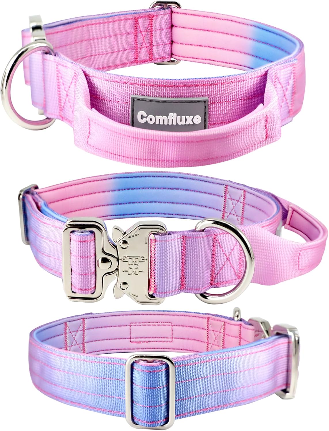 Tactical Dog Collar, 1.5" Dog Collar with Handle, Heavy Duty Thick Nylon Dog Collar with Quick Release Metal Buckle for Medium Dogs (Pink, M)