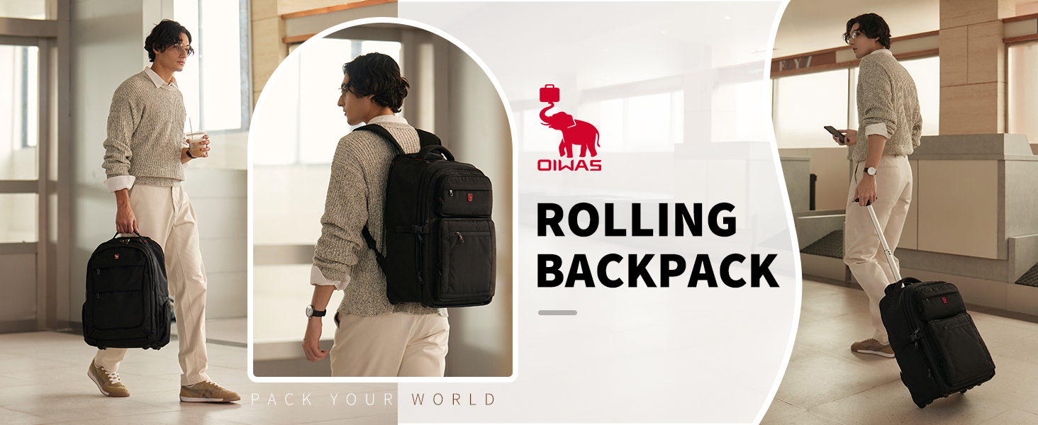 OIWAS Rolling Backpack, Travel Backpack with Wheels, 17 Inch Laptop Roller Backpacks, Business Wheeled Backpacks for Women Men : Electronics