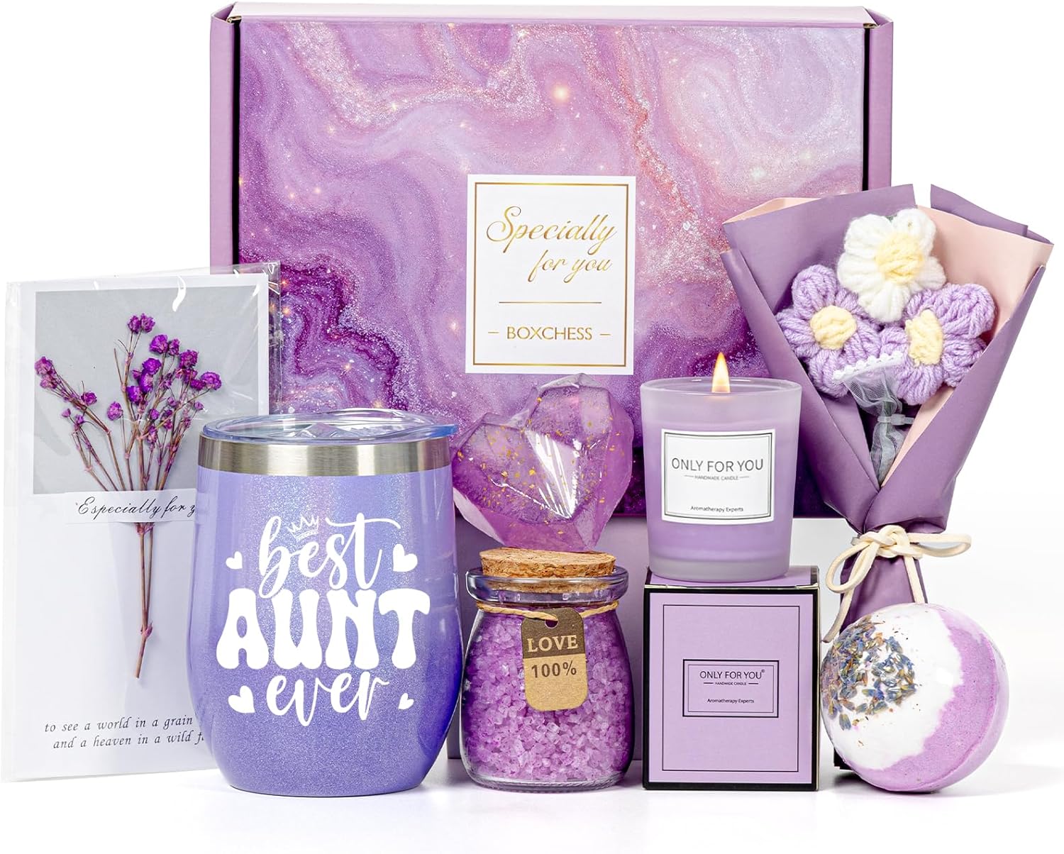 Aunt Gifts for Women, Best Auntie Brithday Gift Ideas Box from Niece Nephew, Promoted to New Auntie, Best Aunt Ever Tumbler Set Get Well Soon Self Care 7pcs Basket for Christmas, Mothers Day